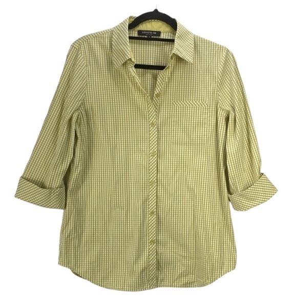 Lafayette 148 New York Tops - Lafayette 148 Wm’s Sz Sm Green Checkered 3/4 Sleeve Turn Cuff Button Down Shirt